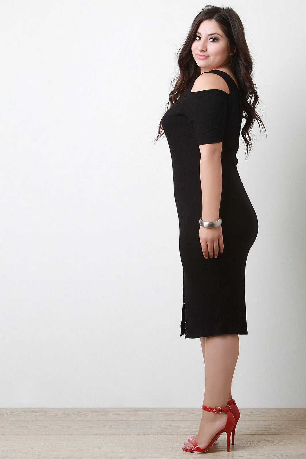 Cold Shoulder Button Front Dress