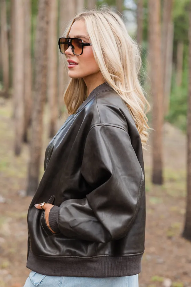 Colder Days Oversized Faux Leather Bomber Jacket