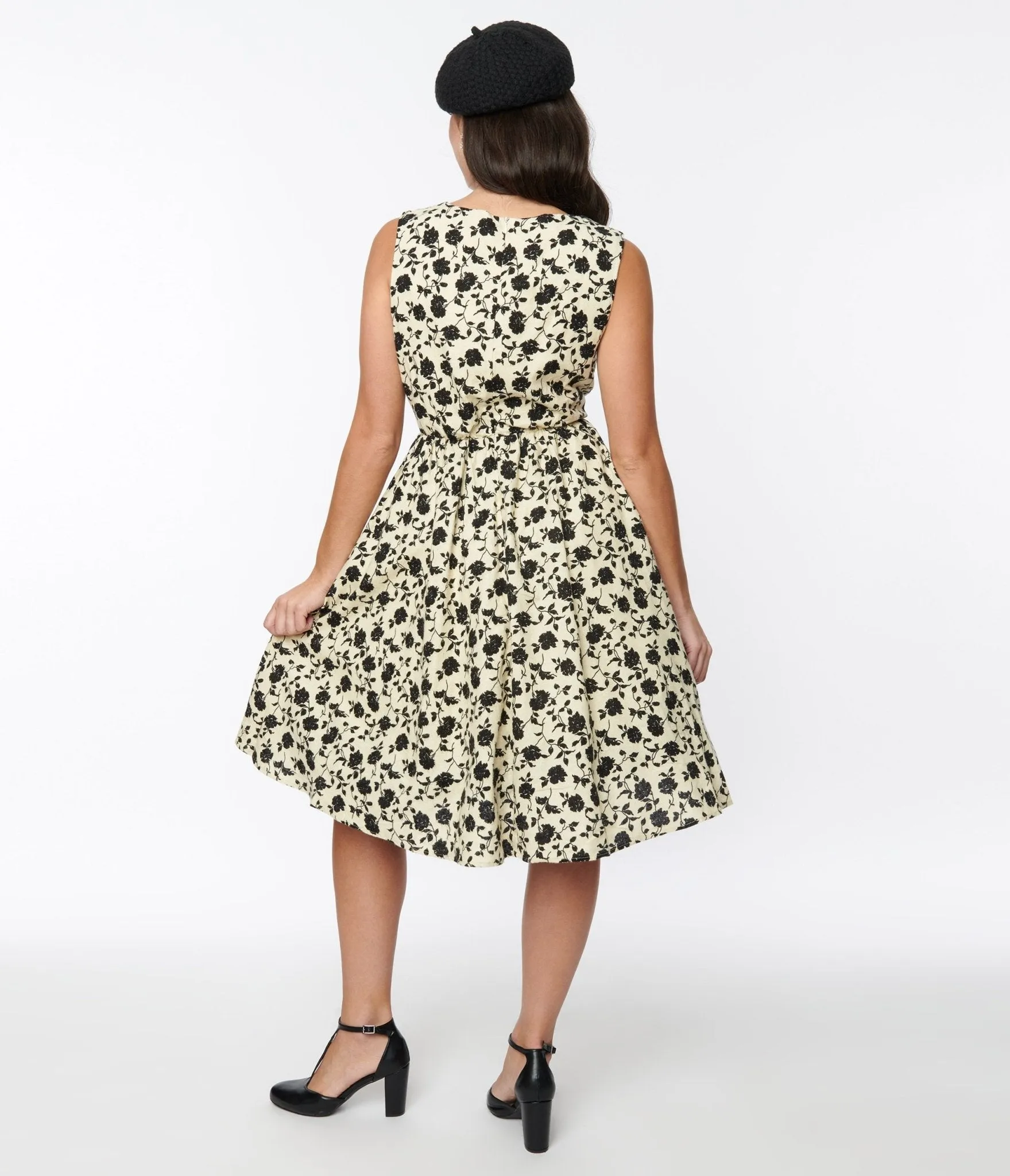 Cream & Black Floral Swing Dress