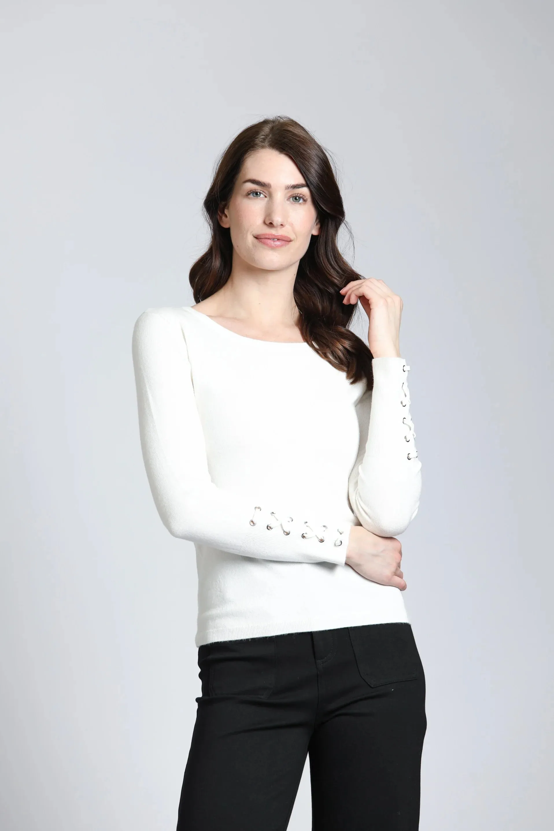 Crew Neck Sweater with Grommets