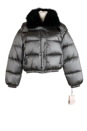 Cropped Down Fur Trim Bomber Jacket