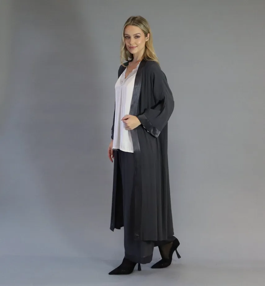 D.E.C.K By Decollage 22247 Long Satin Trim Duster Coat (4 Colours)