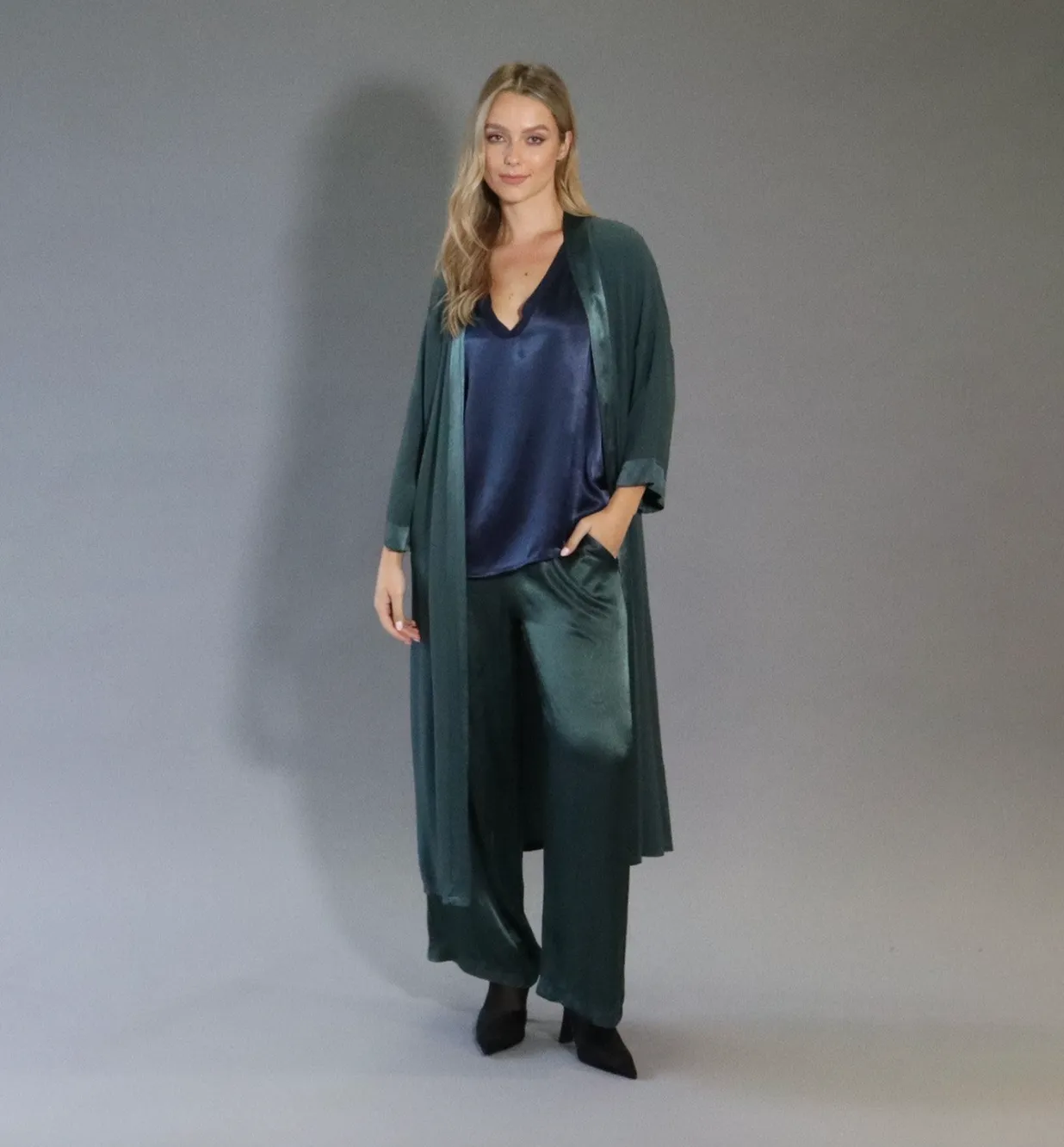 D.E.C.K By Decollage 22247 Long Satin Trim Duster Coat (4 Colours)