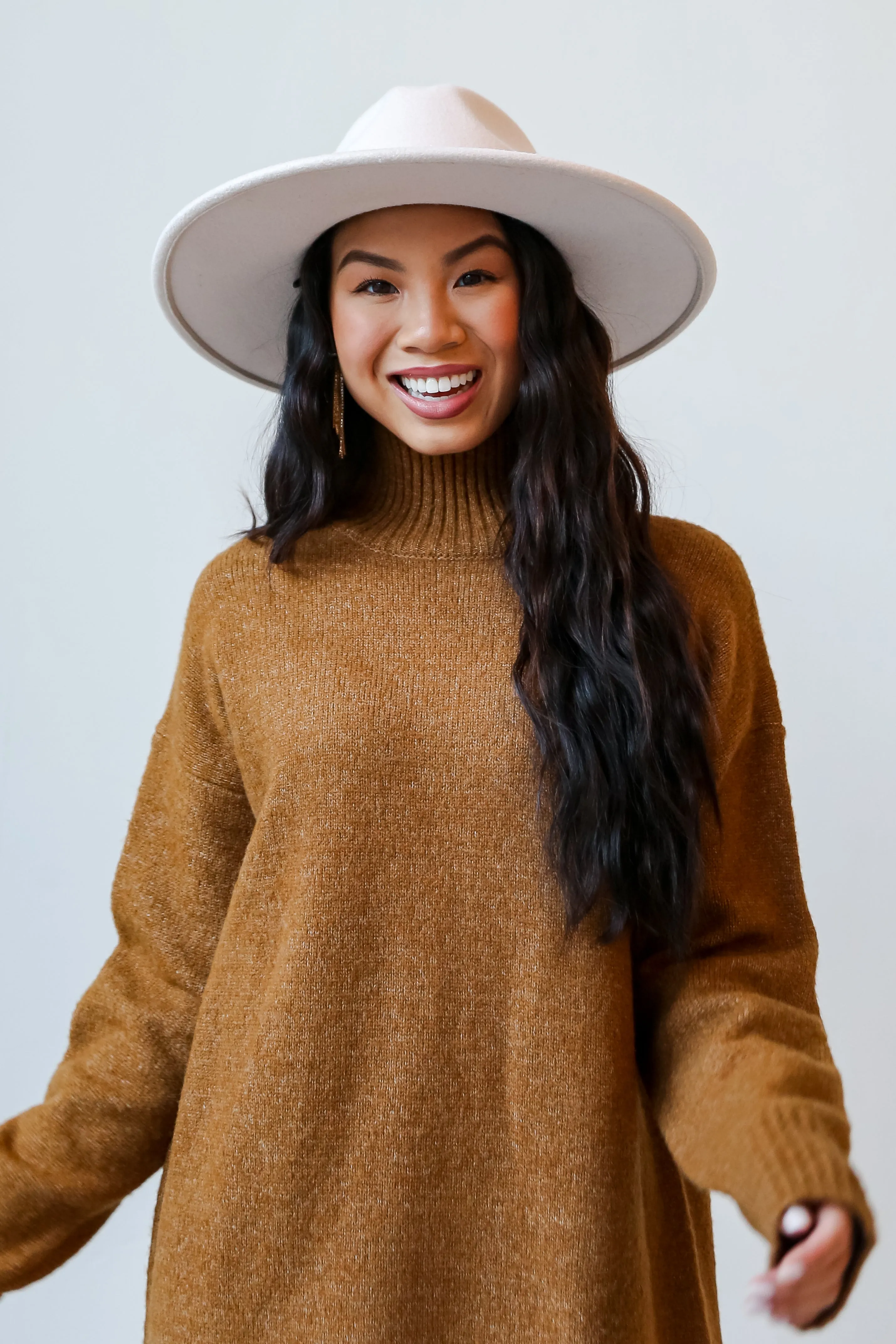 Definitely Chic Camel Mini Sweater Dress - DOORBUSTER