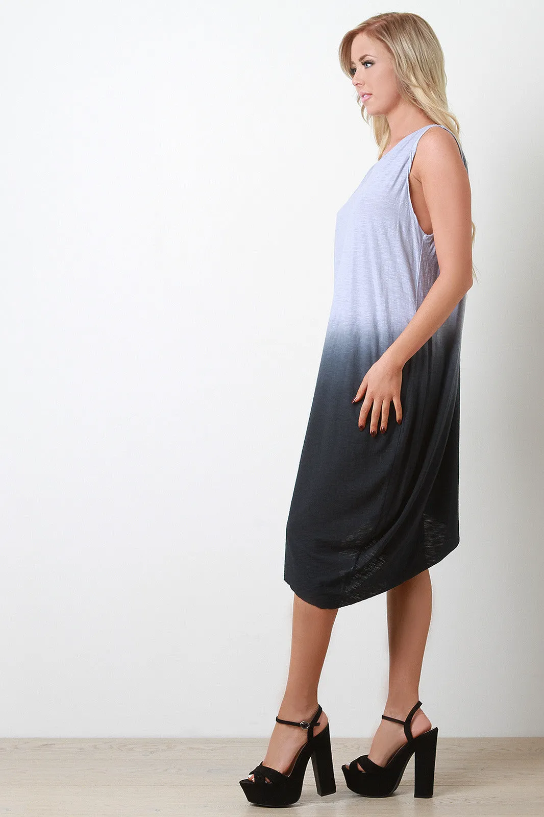 Dip-Dyed Raw Edge Sleeveless Midi Dress