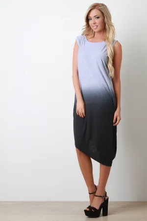 Dip-Dyed Raw Edge Sleeveless Midi Dress