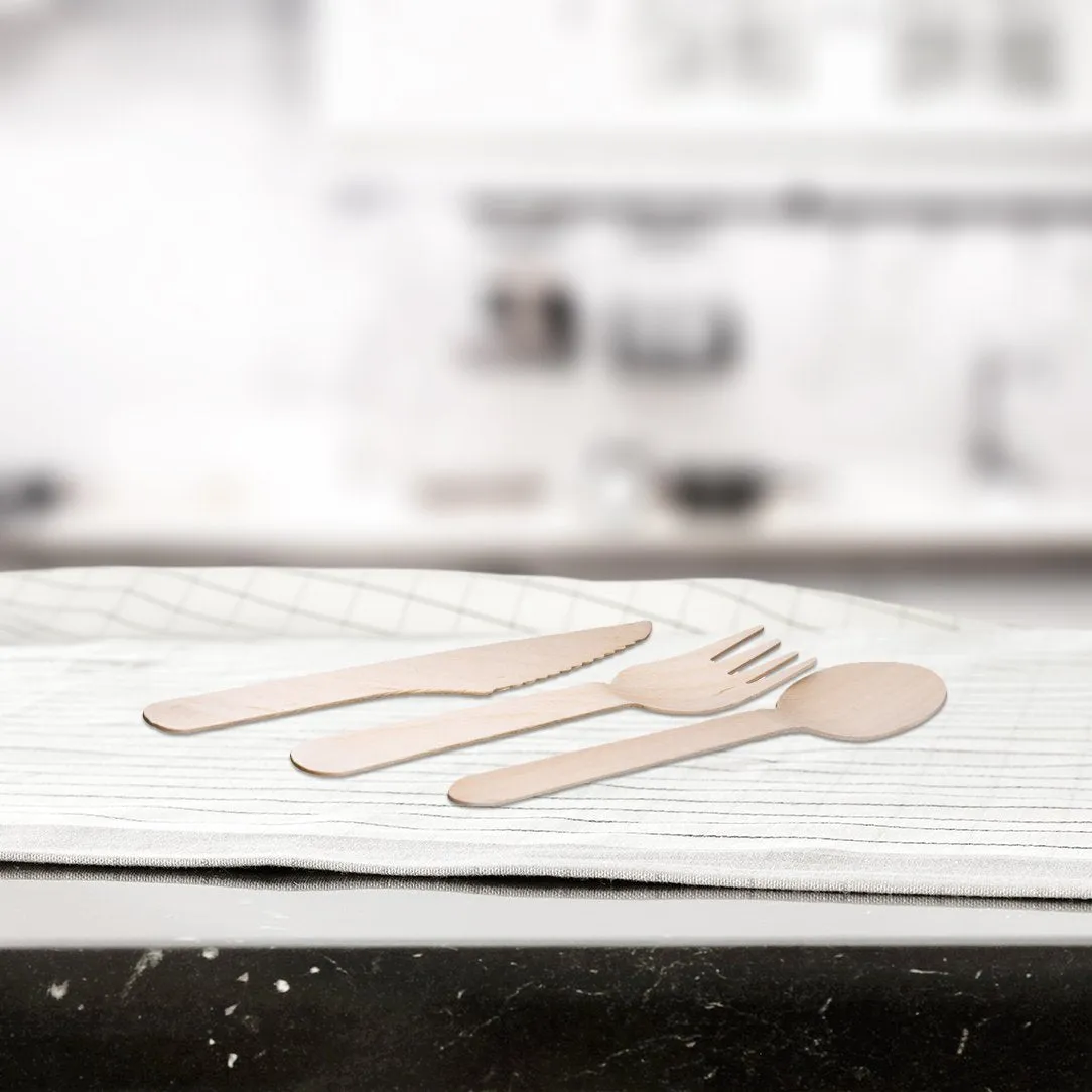 Disposable Eco-Friendly Biodegradable Wooden Cutlery, 250 Set,