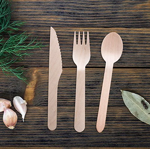 Disposable Eco-Friendly Biodegradable Wooden Cutlery, 250 Set,