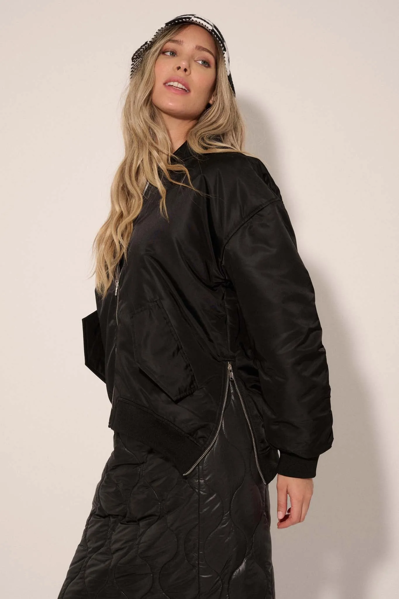 Echo Niner Oversized Side-Zip Bomber Jacket