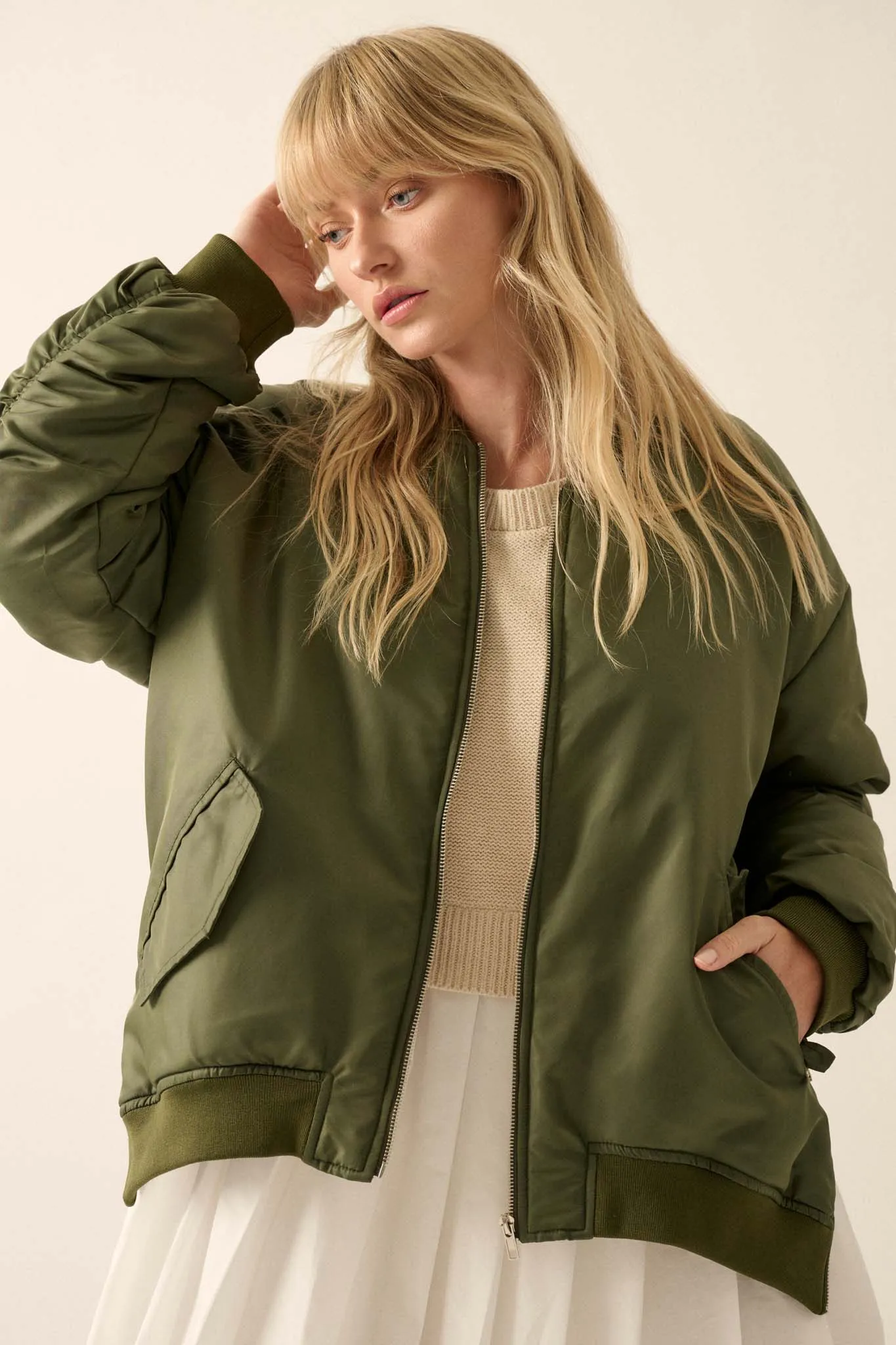 Echo Niner Oversized Side-Zip Bomber Jacket