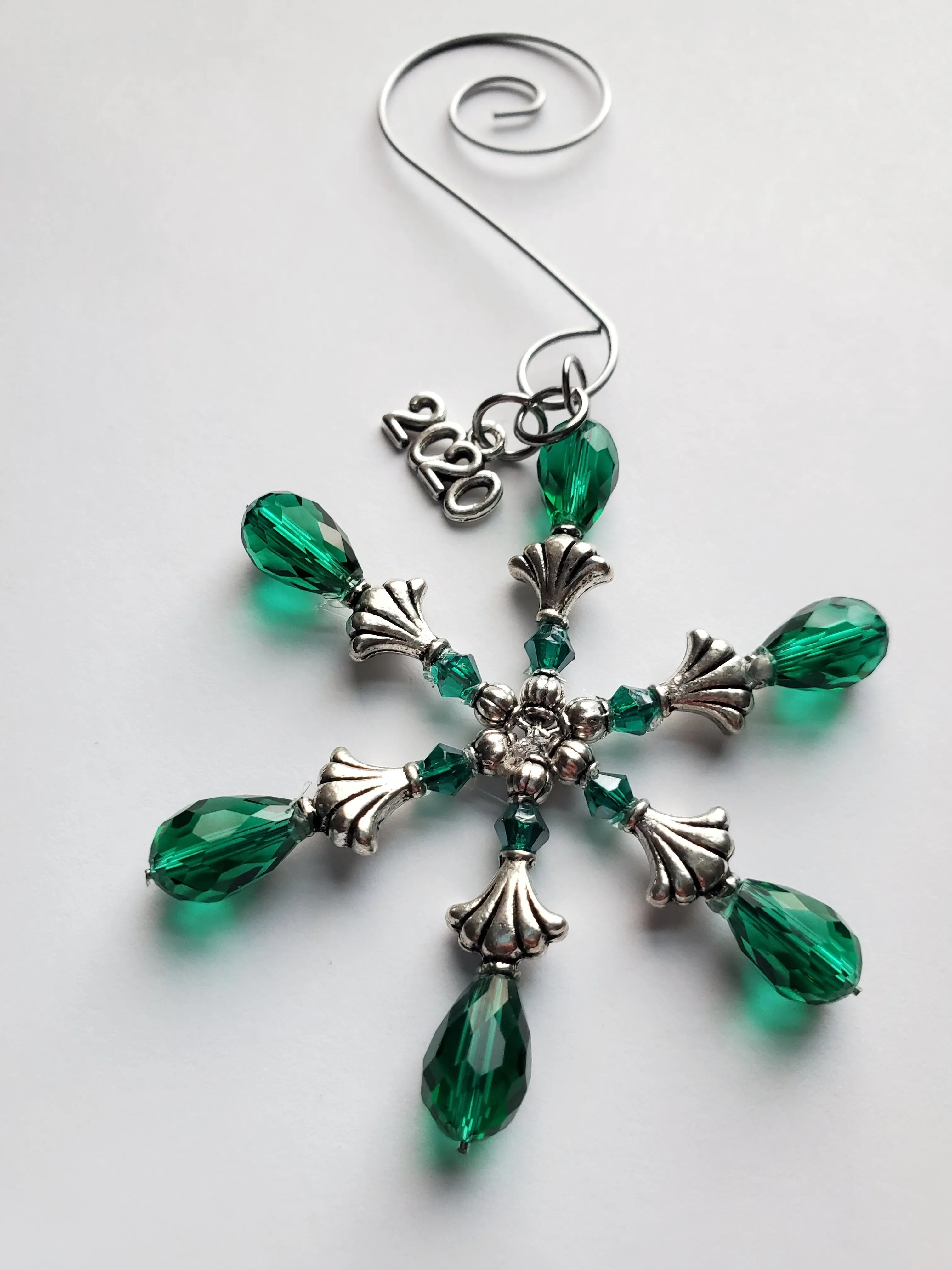 Emerald Green Crystal Snowflake Ornament Handmade Gift Stocking Stuffer