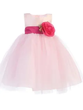 Flower  Girls Dress Blossom Ivory Taffeta Drlkk w/ ShirreDetachable Sash & Flower