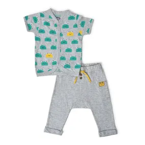 Frog Face Print ( Front Open Vest & Pyjama Set )