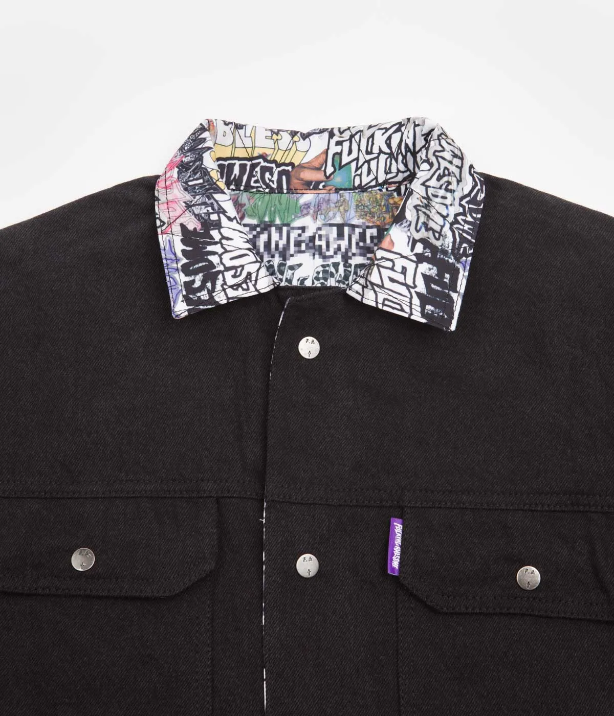 Fucking Awesome Reversible Denim Chore Jacket - Black / All Over Print