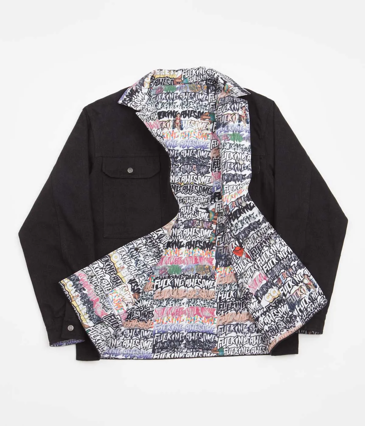 Fucking Awesome Reversible Denim Chore Jacket - Black / All Over Print