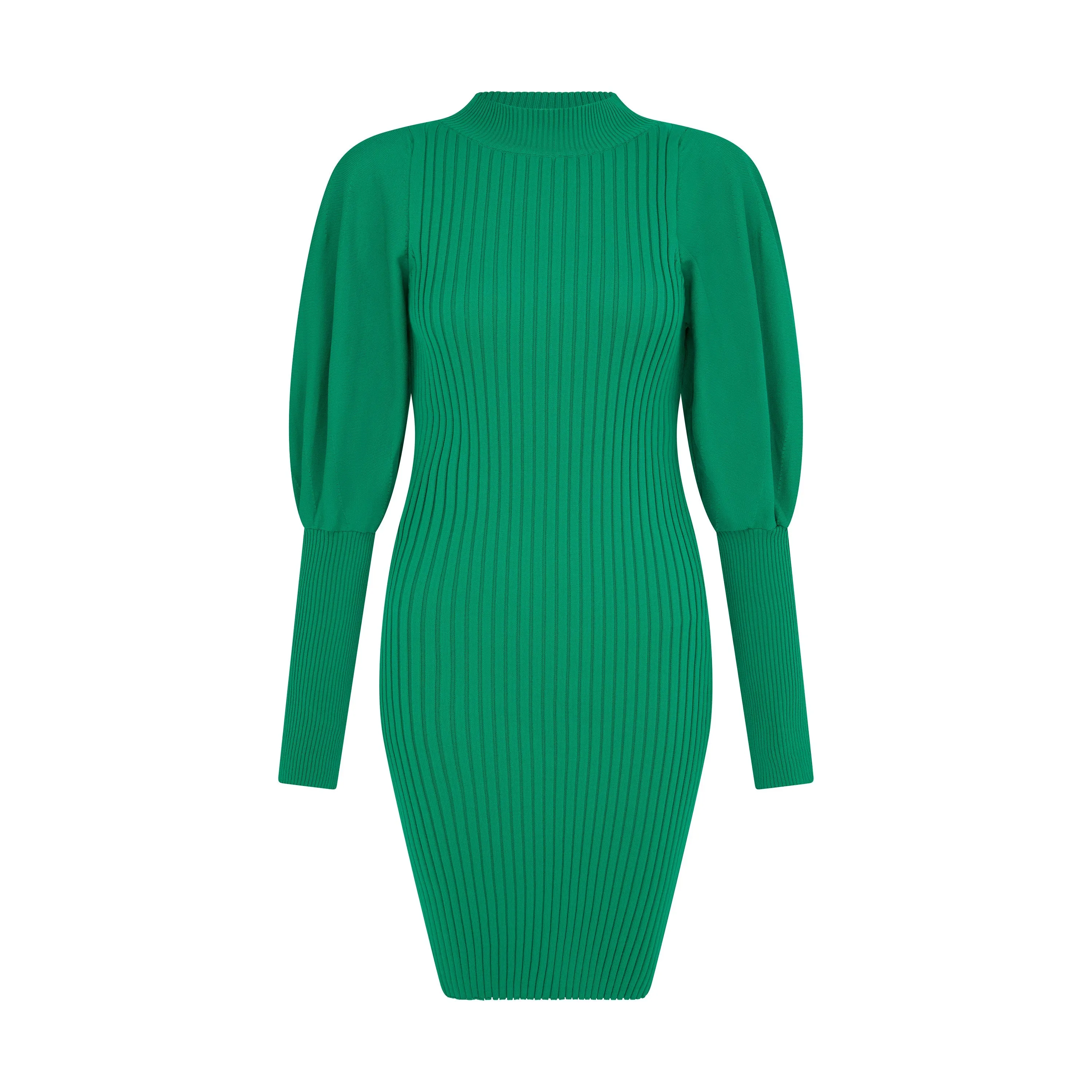 Funnel Neck Puff Sleeve Jumper Dress in Green Haze