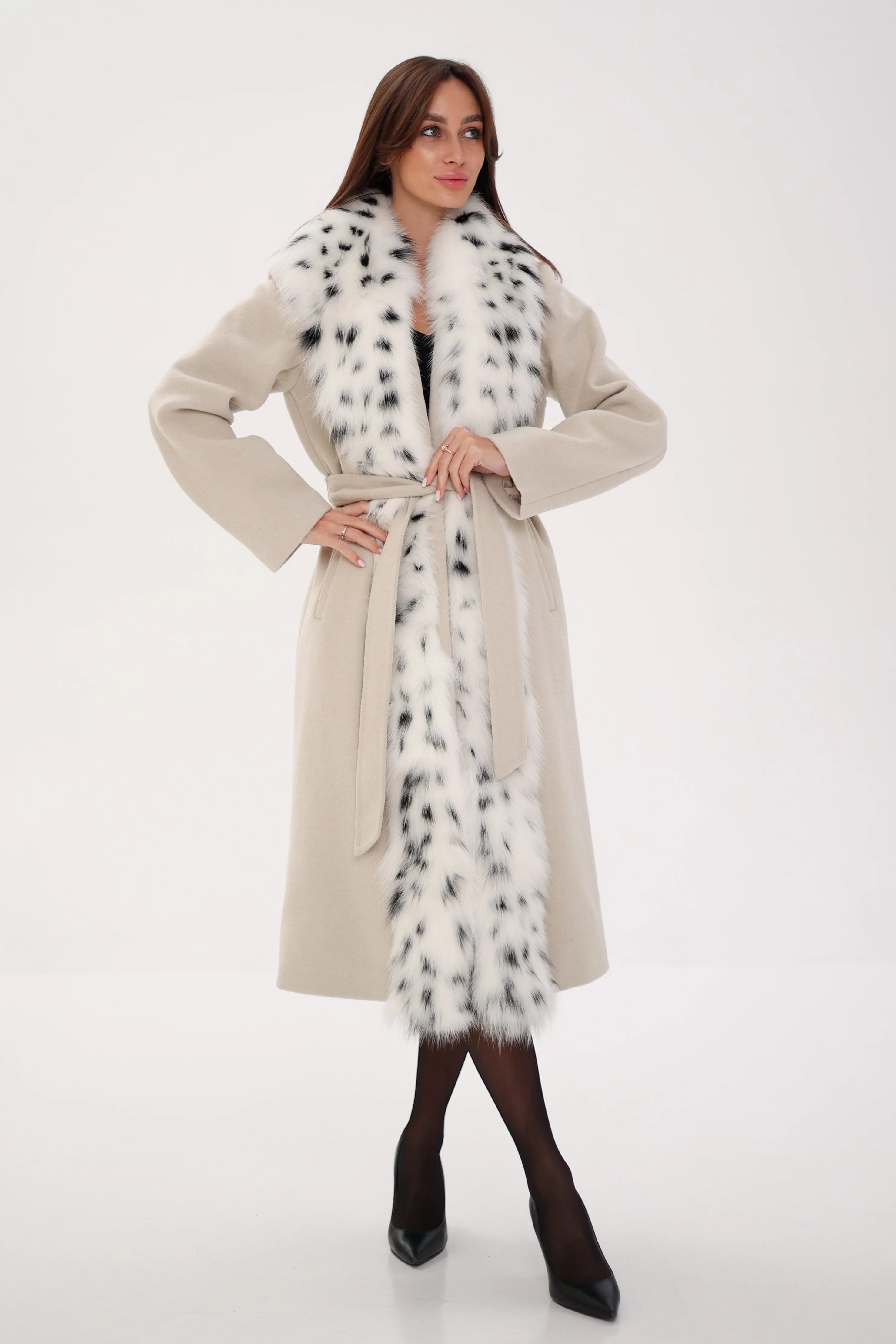 Genuine Arctic Fox Virgin Wool Wrap Coat