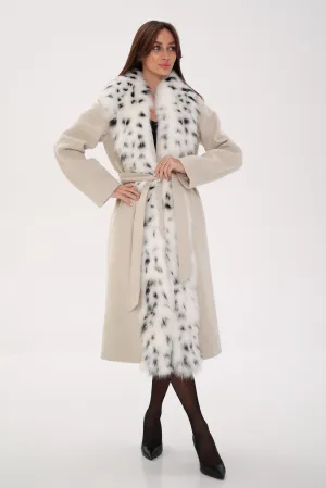 Genuine Arctic Fox Virgin Wool Wrap Coat