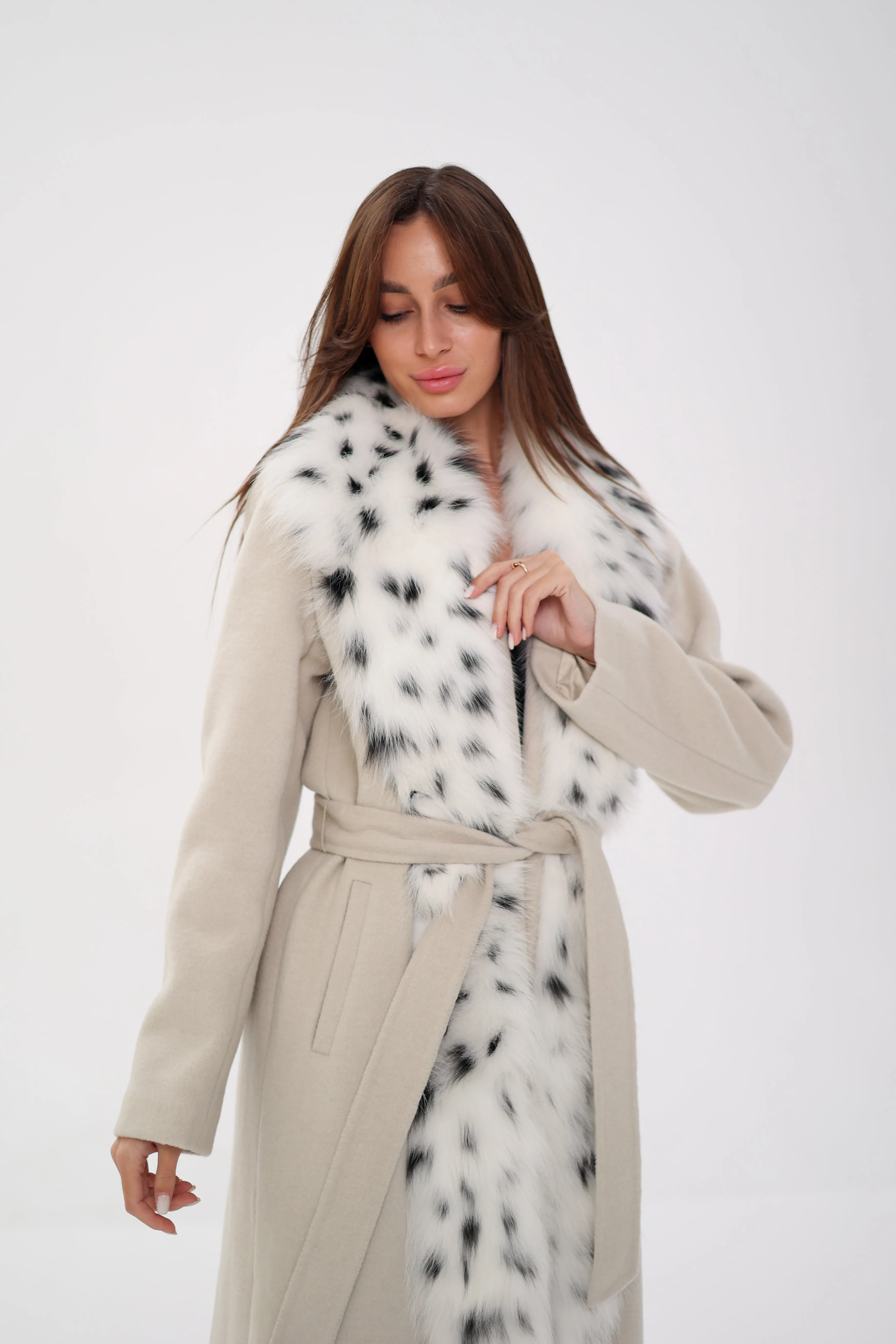 Genuine Arctic Fox Virgin Wool Wrap Coat