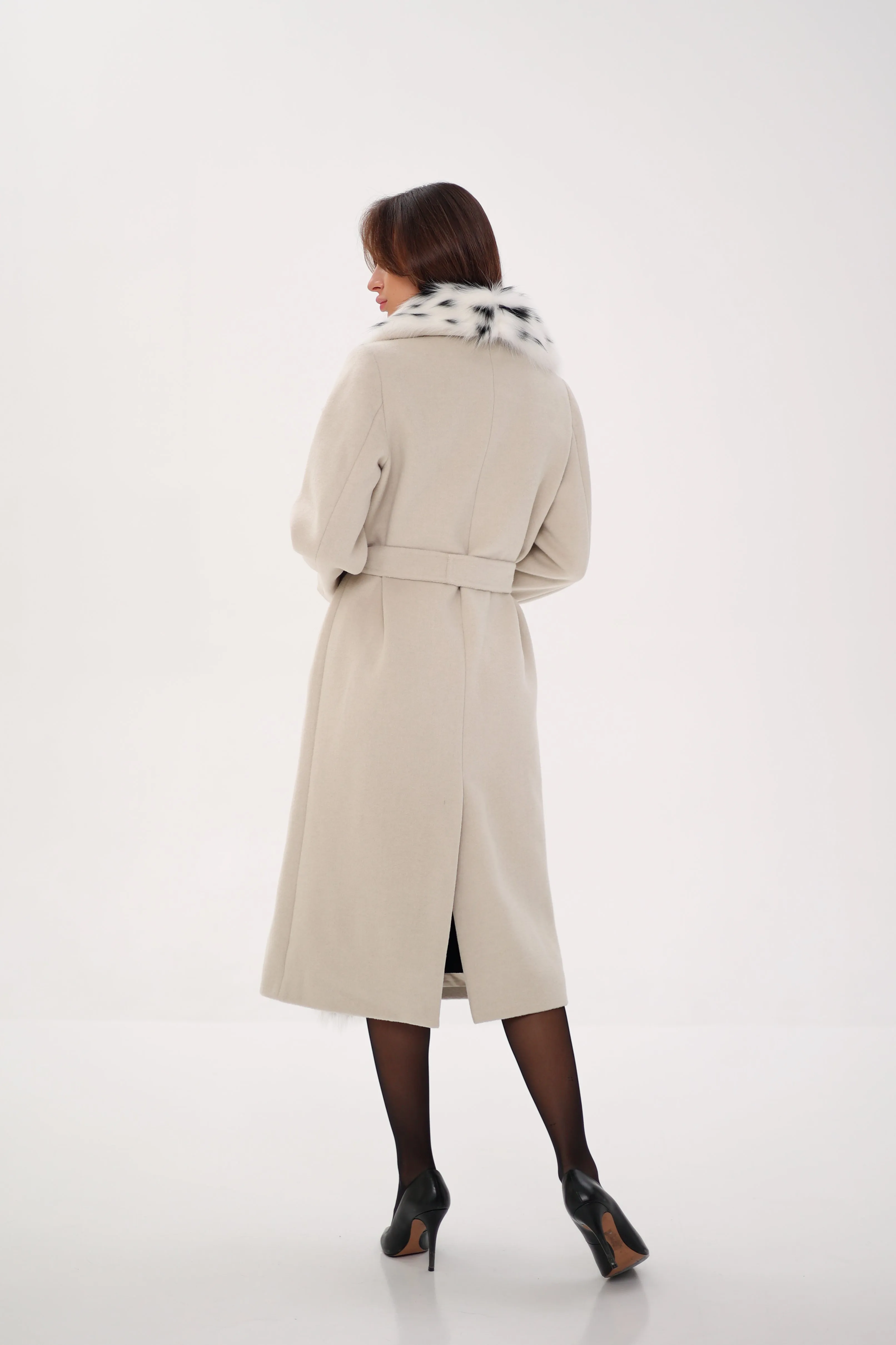 Genuine Arctic Fox Virgin Wool Wrap Coat