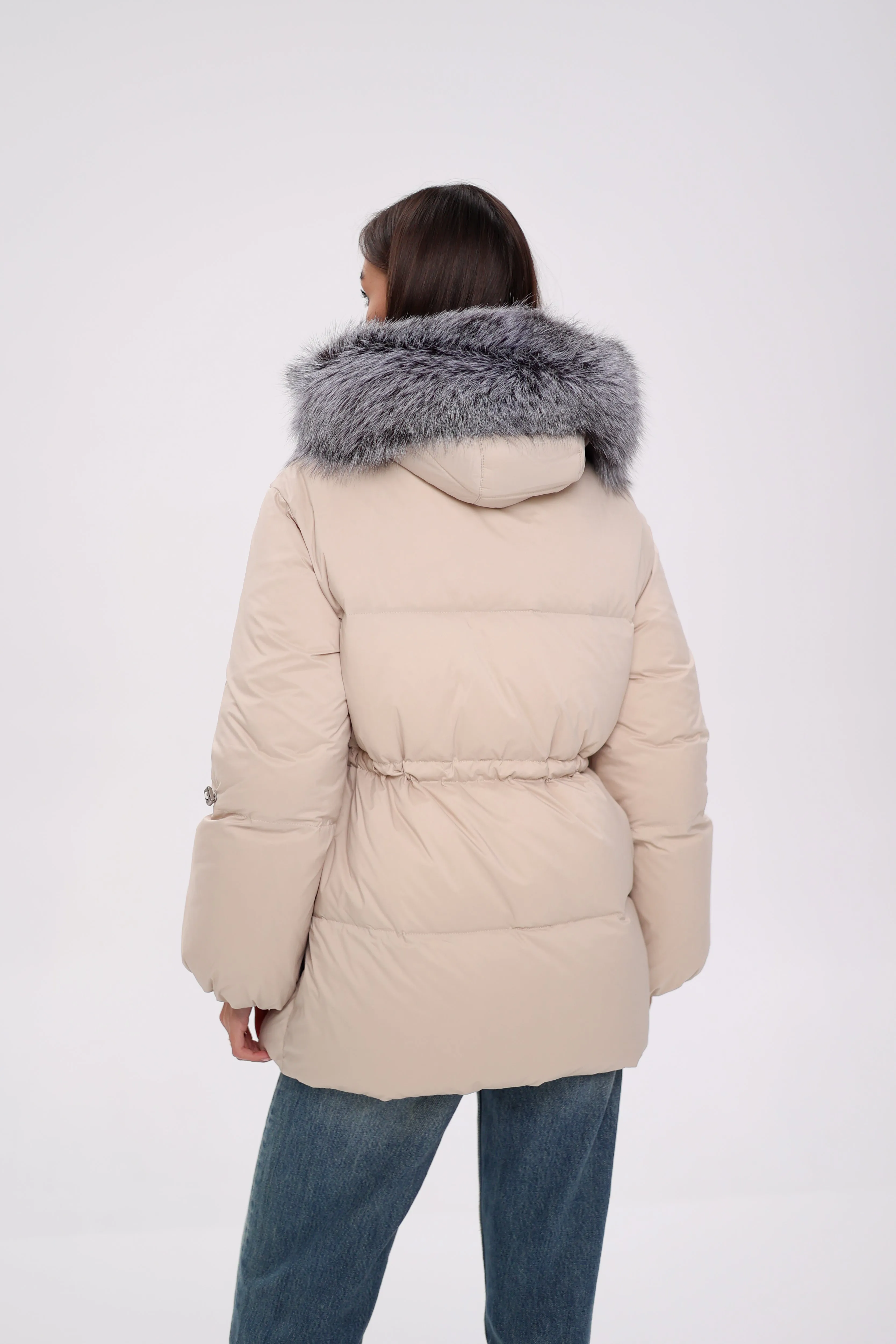 Genuine Silver Fox Down Fill Hooded Jacket