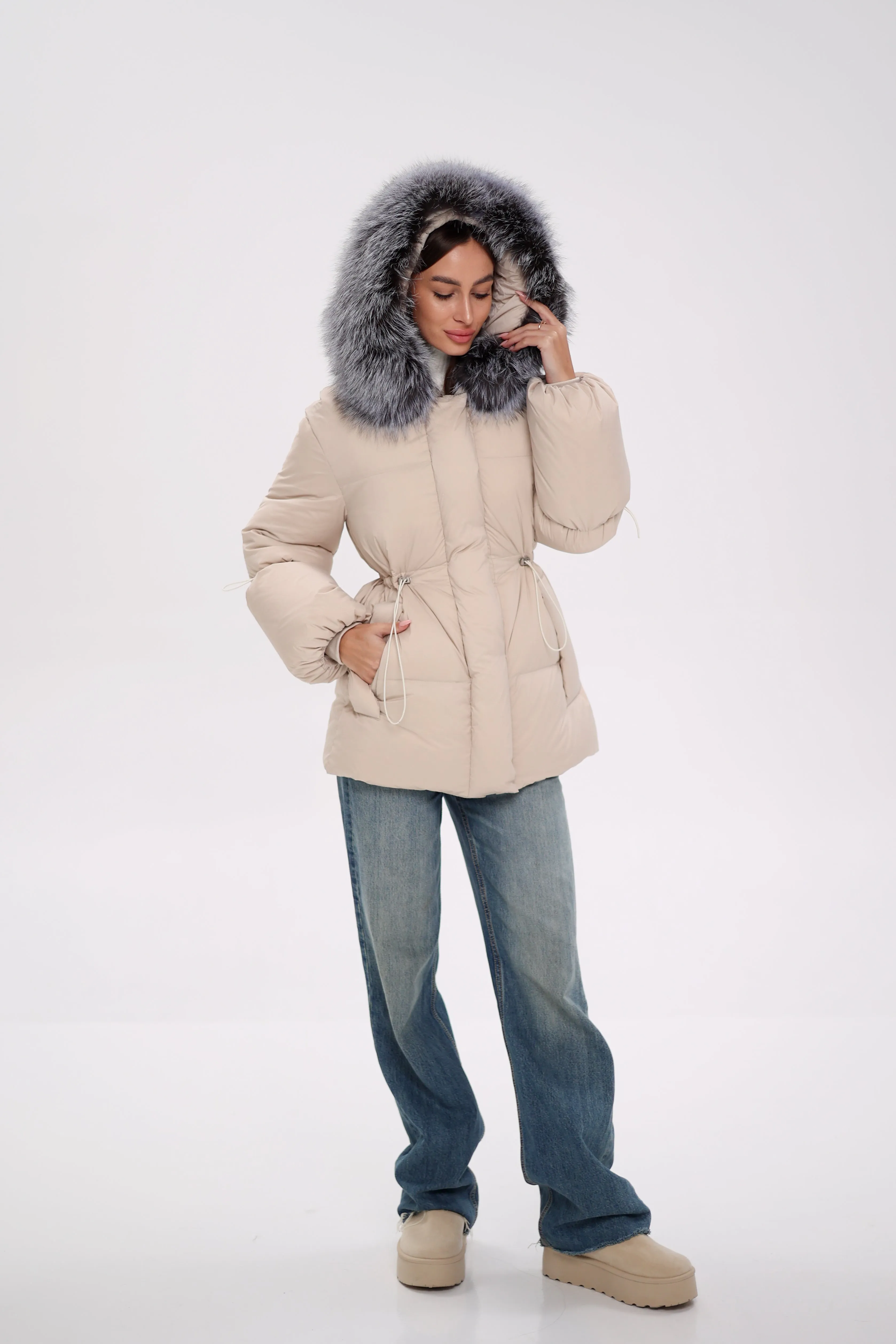 Genuine Silver Fox Down Fill Hooded Jacket