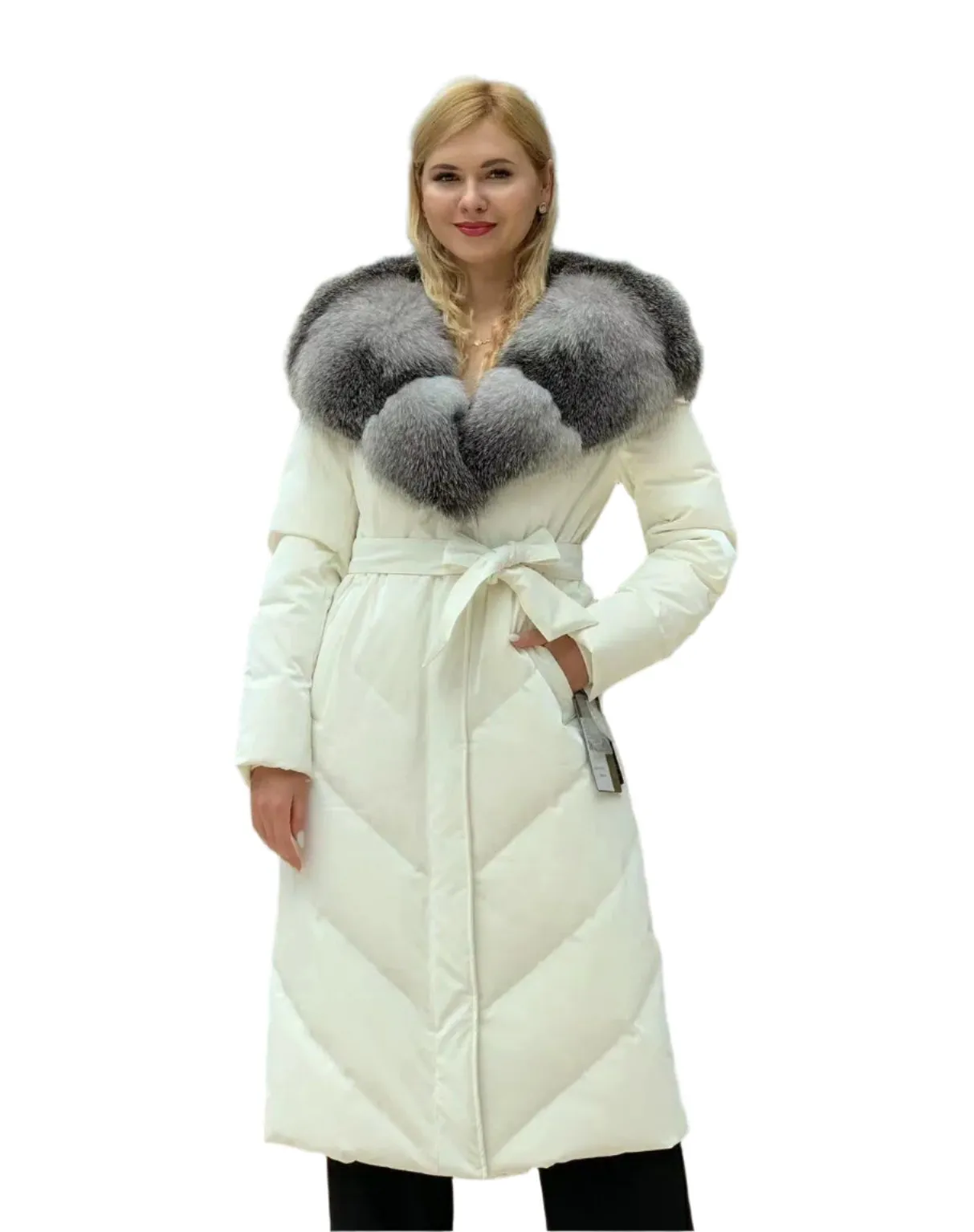 Genuine Silver Fox Fully Lined Hood Down Coat