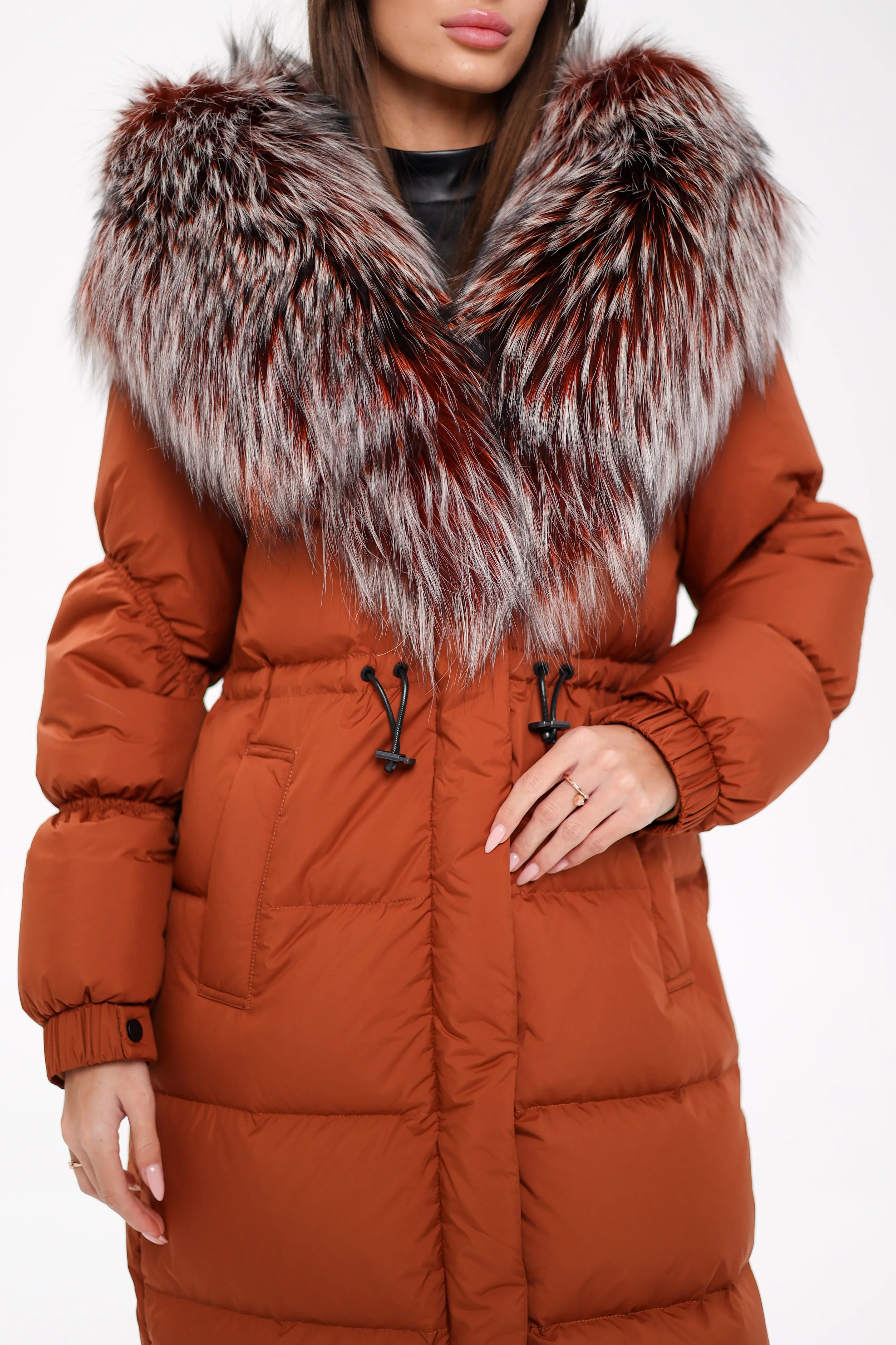 Genuine Silver Fox Fully Lined Hood Down Filled Coat