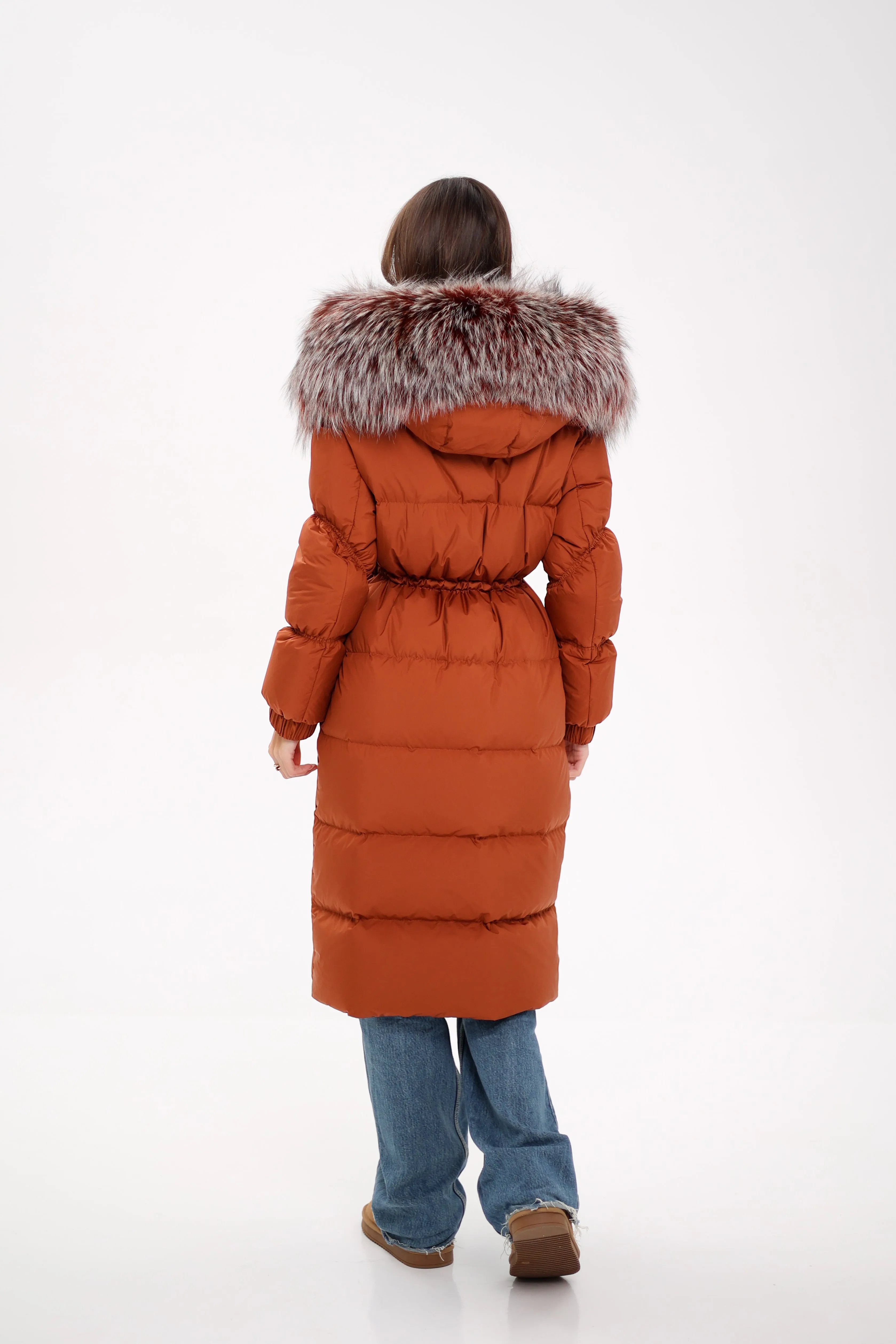 Genuine Silver Fox Fully Lined Hood Down Filled Coat