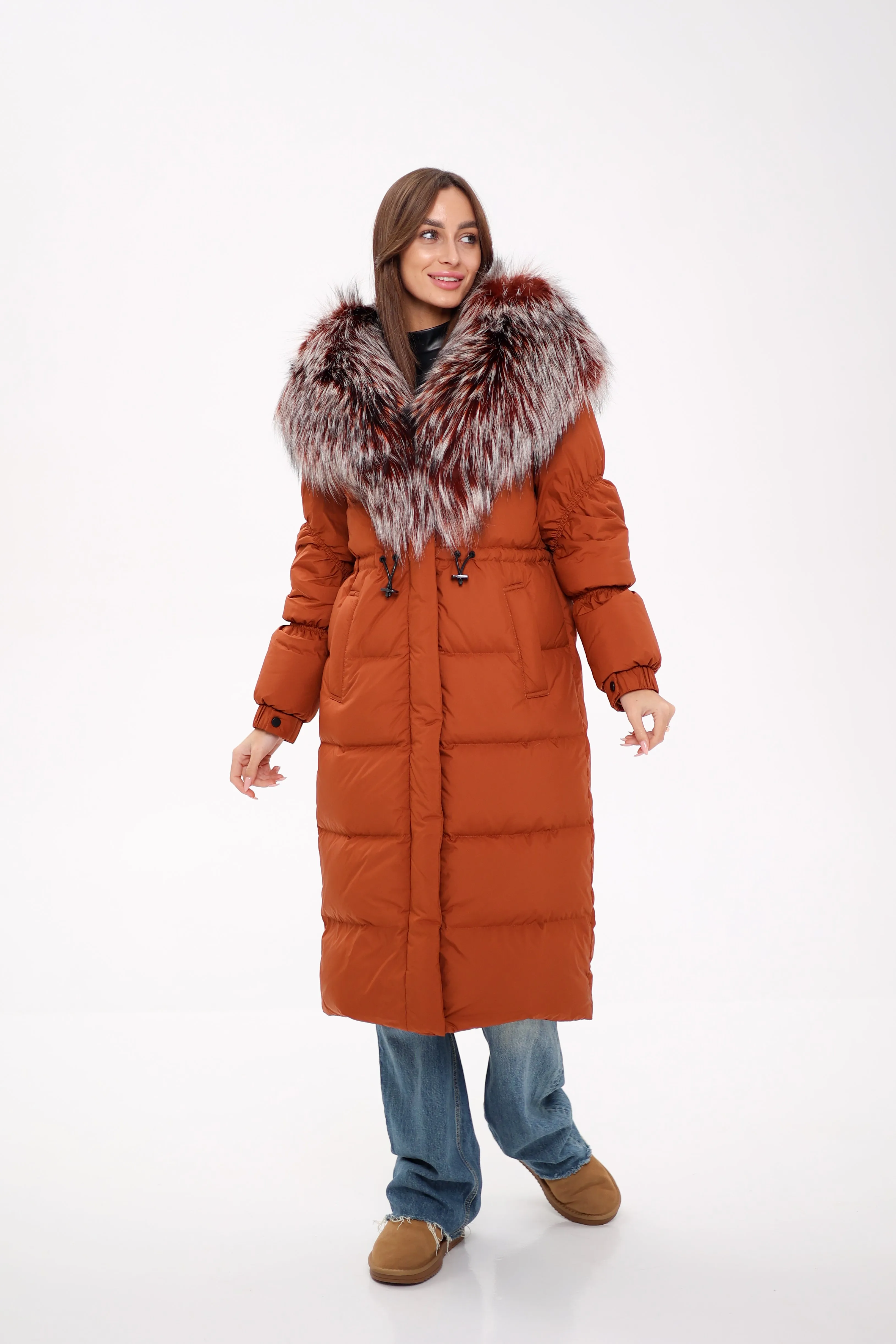 Genuine Silver Fox Fully Lined Hood Down Filled Coat