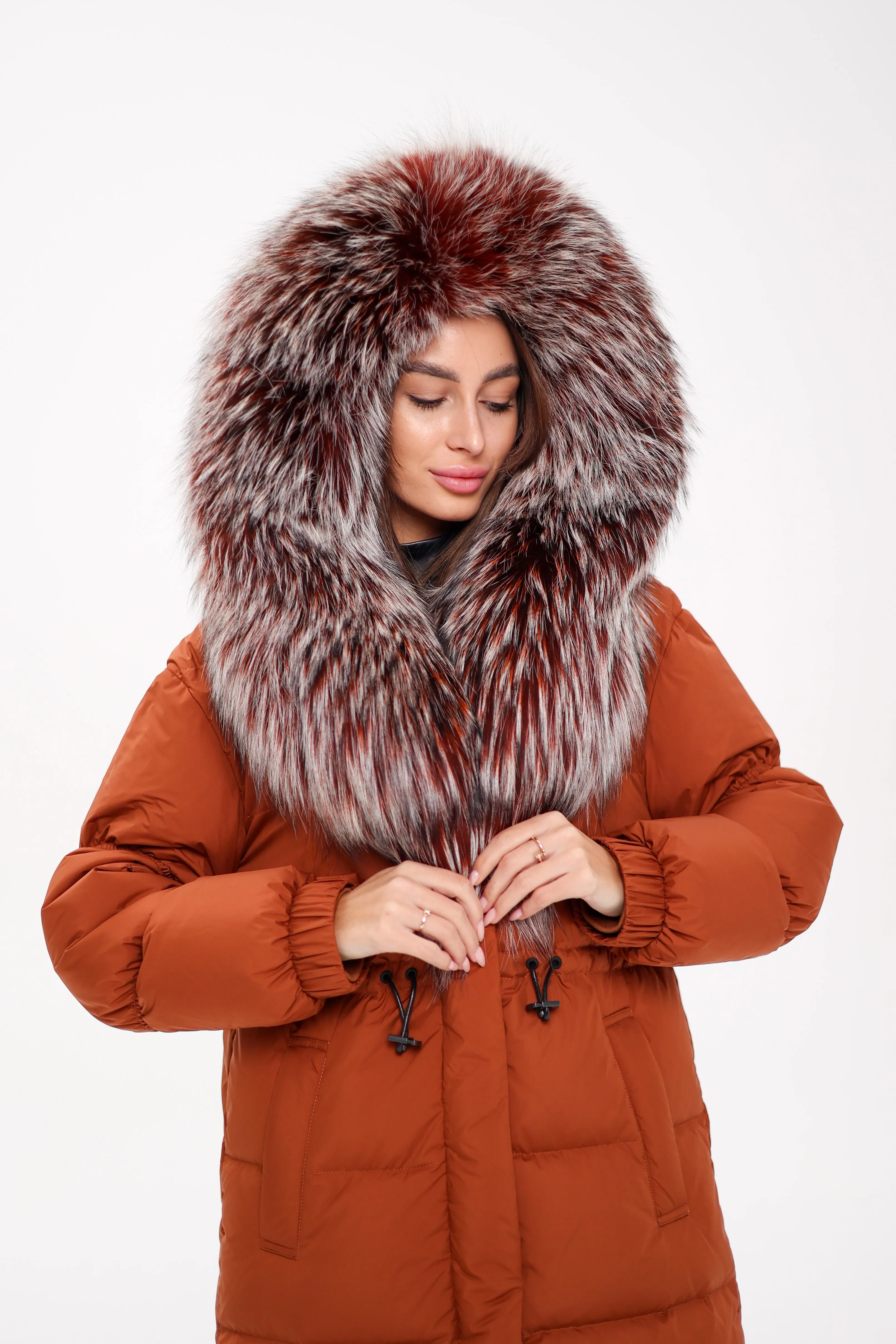 Genuine Silver Fox Fully Lined Hood Down Filled Coat