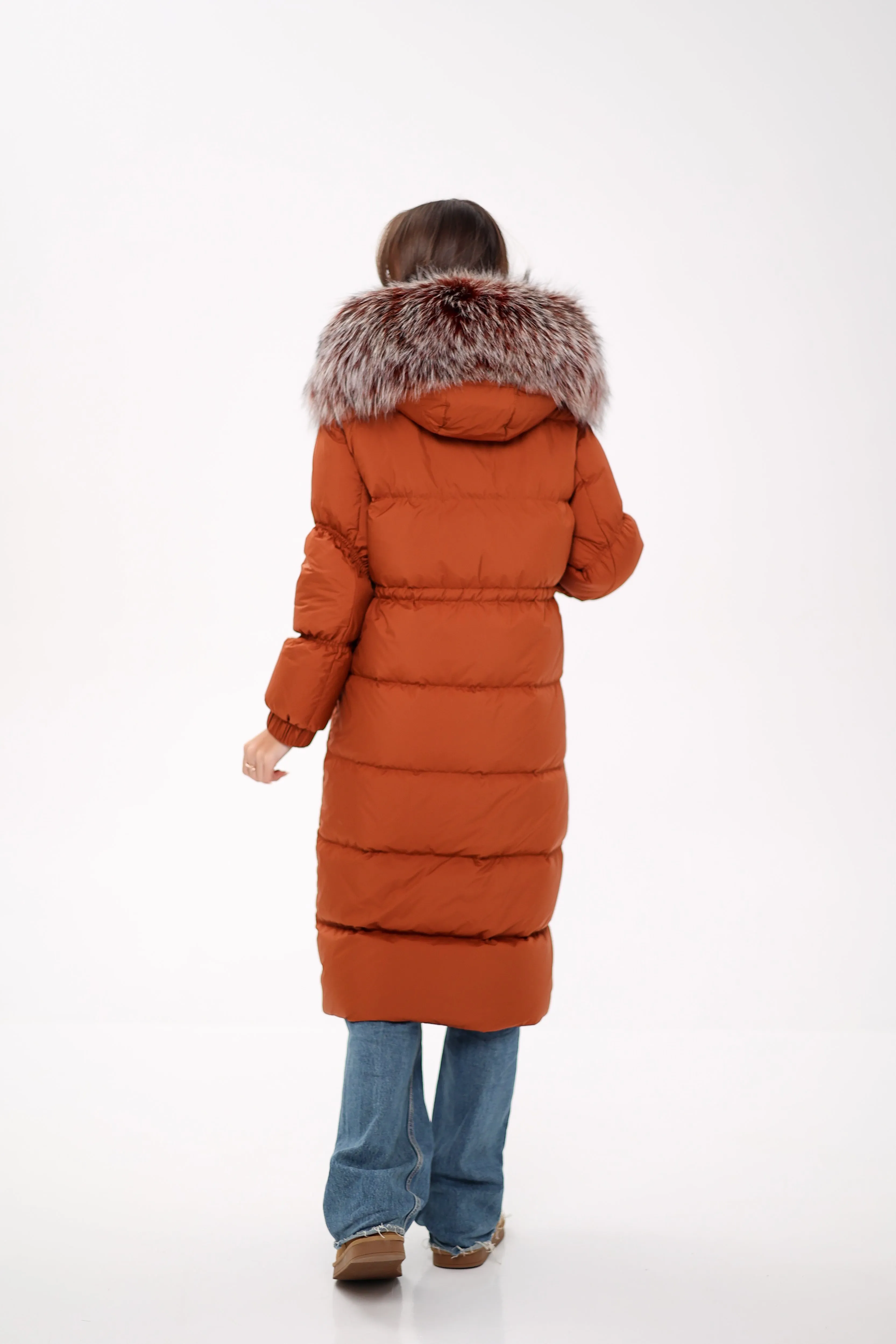 Genuine Silver Fox Fully Lined Hood Down Filled Coat