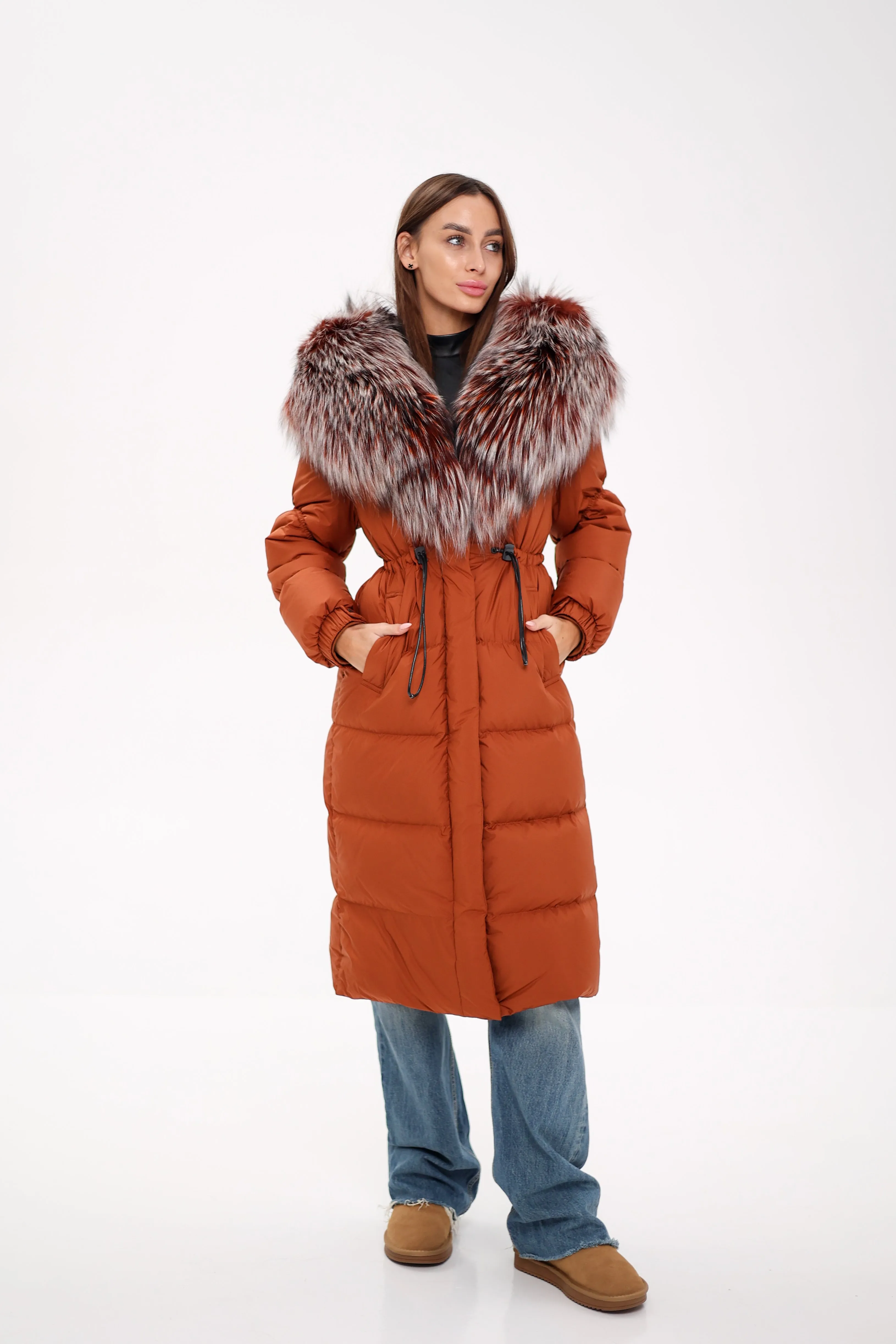 Genuine Silver Fox Fully Lined Hood Down Filled Coat