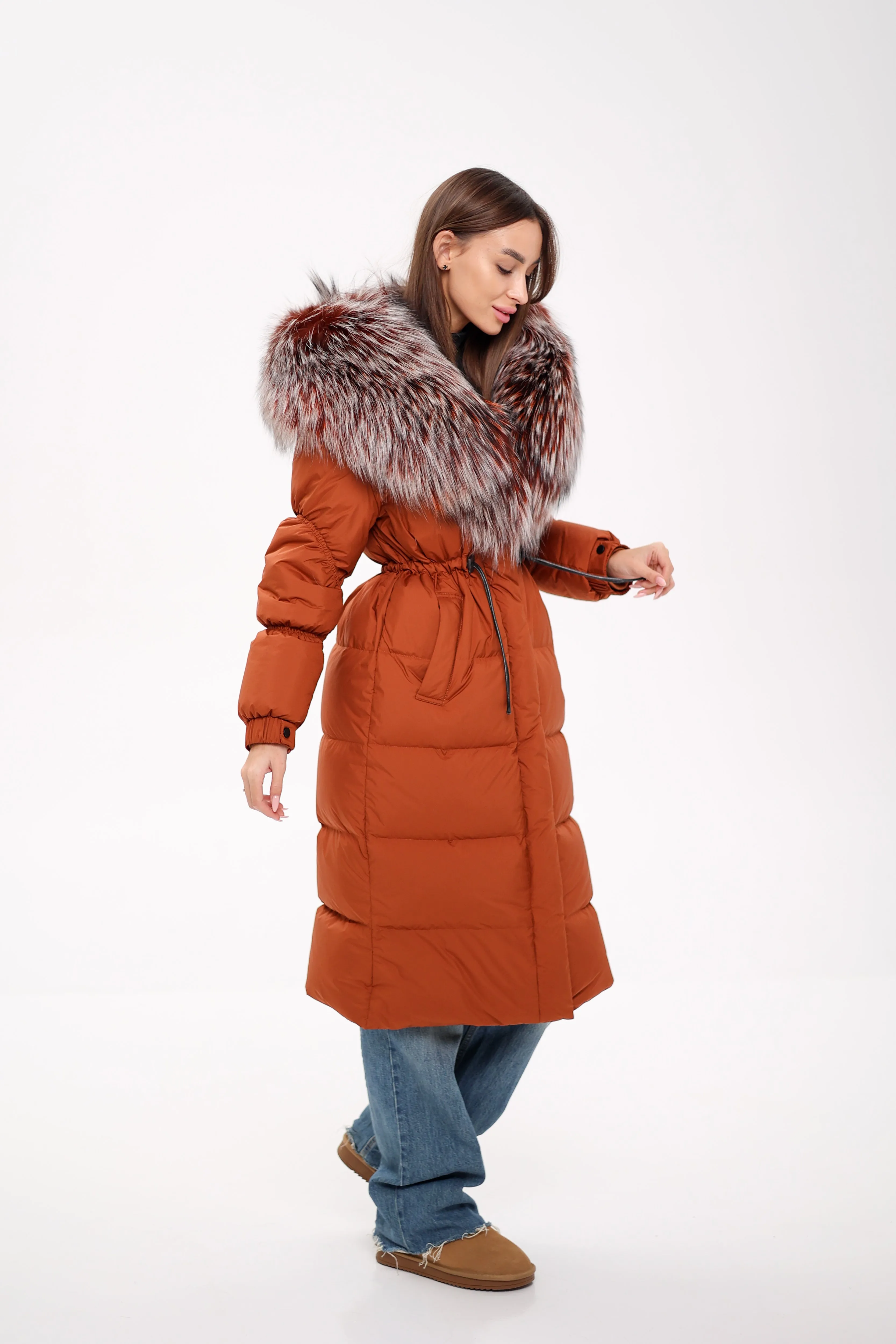 Genuine Silver Fox Fully Lined Hood Down Filled Coat