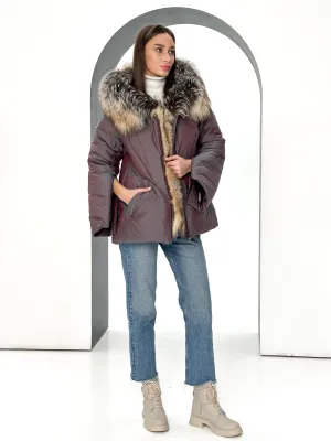 Genuine Silver Fox Fur Down Coat