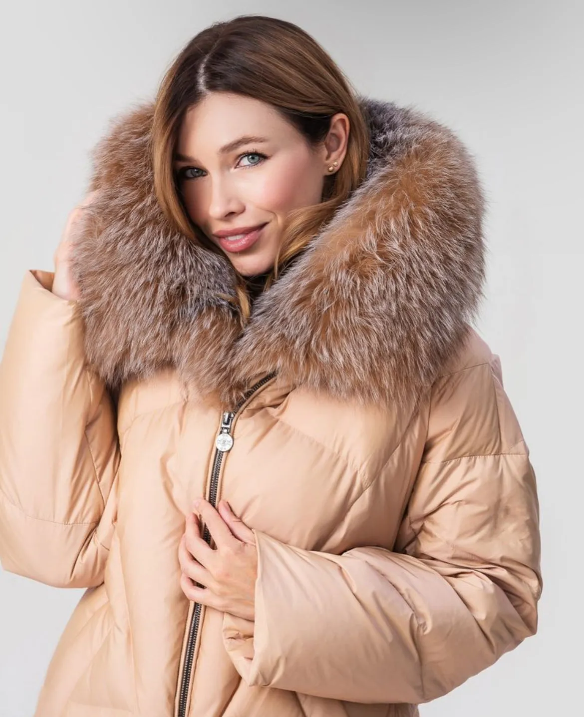 Genuine Silver Fox Fur Down Fill Coat