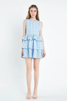 Gingham Tiered Sleeveless Mini Dress