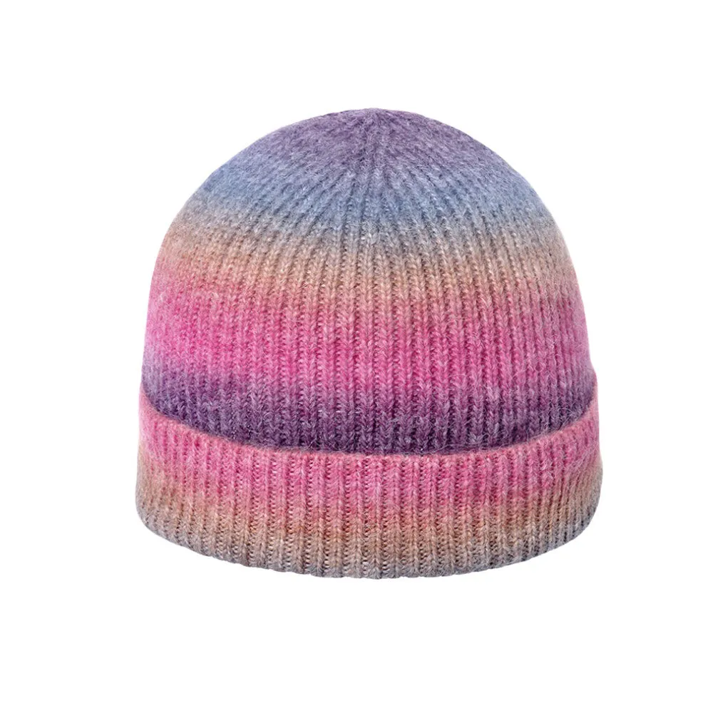 Gradient Color Ribbed Knit Beanie Hat Watch Cap Slouchy Skull Cap YZ50212