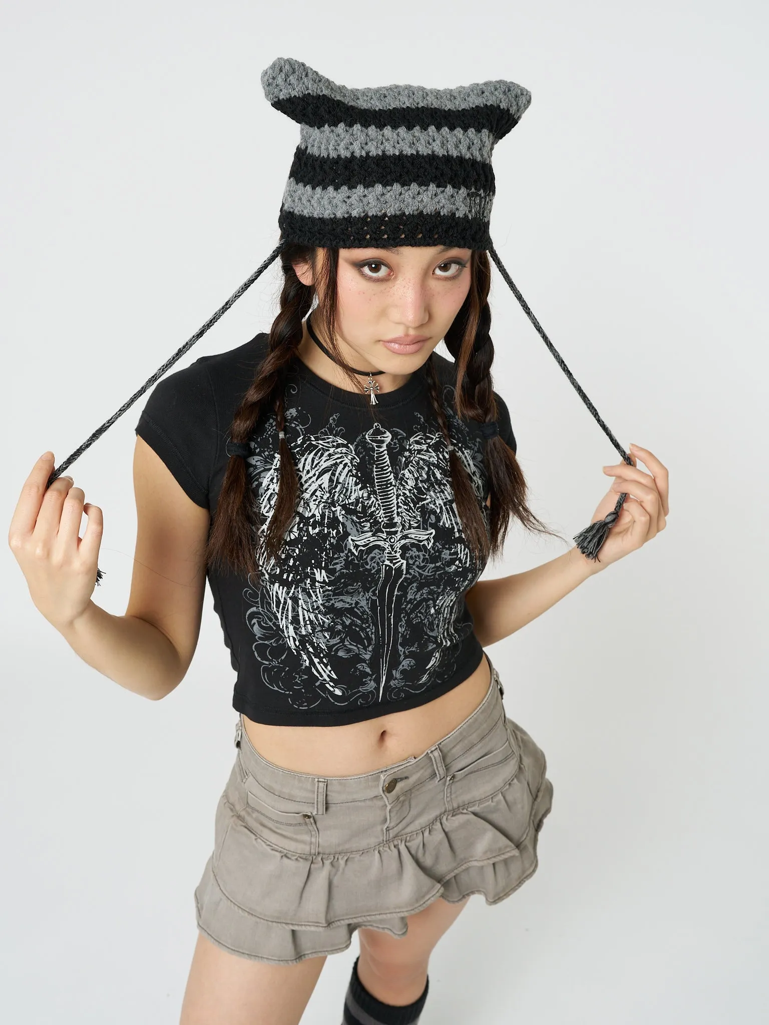 Greta Stripes Tie Knit Hat