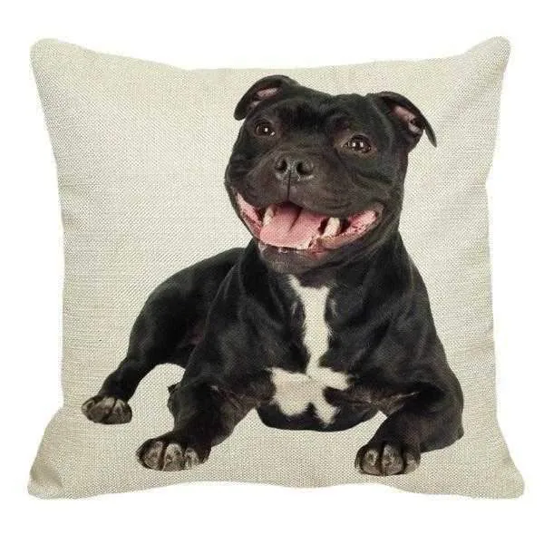 Happy Staffy Lying Down Throw Cushion