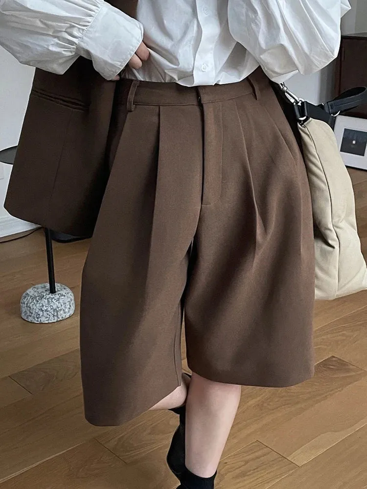 HEYFANCYSTYLE Korean Style Pleated Bermuda Shorts