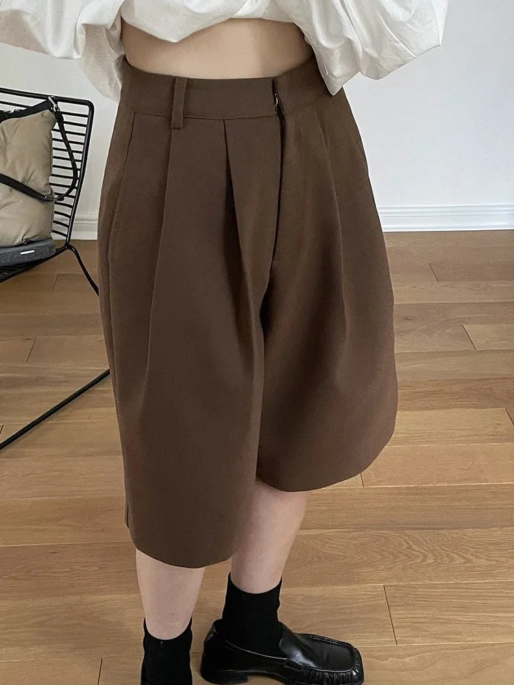 HEYFANCYSTYLE Korean Style Pleated Bermuda Shorts