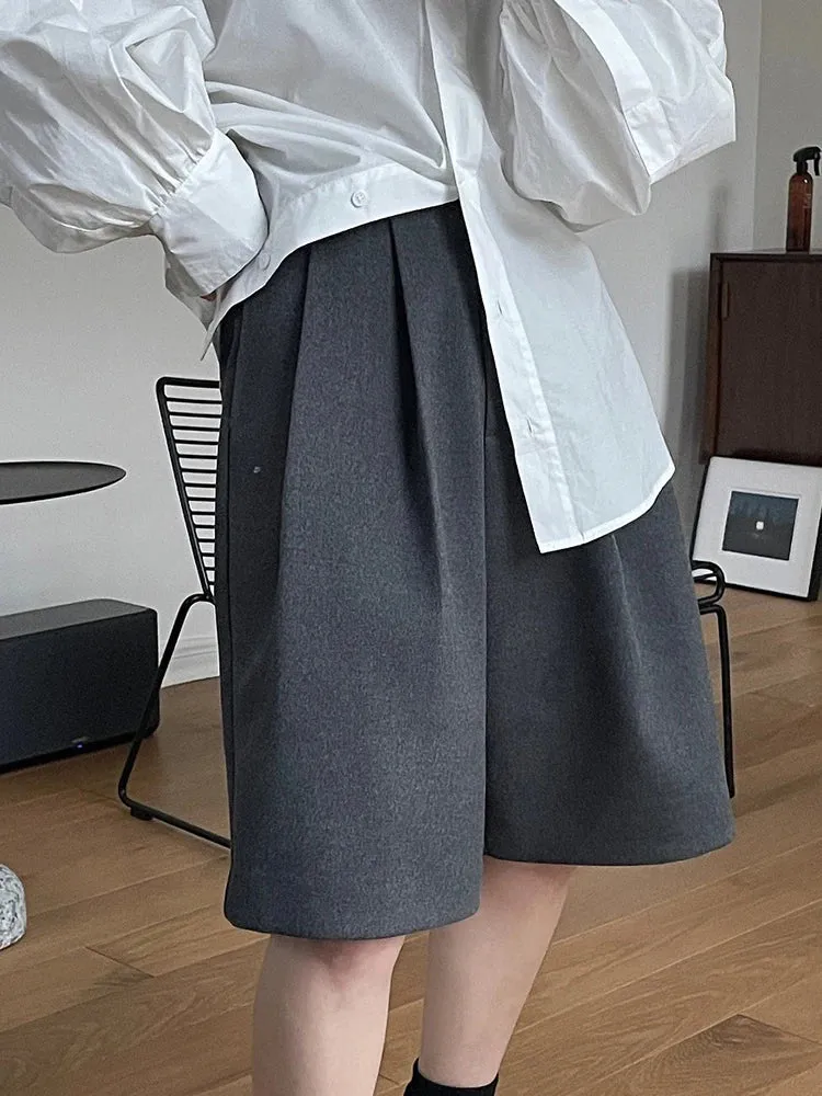 HEYFANCYSTYLE Korean Style Pleated Bermuda Shorts