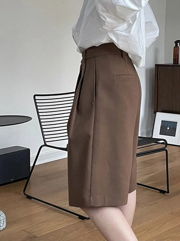 HEYFANCYSTYLE Korean Style Pleated Bermuda Shorts