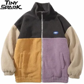 Hip Hop Color Block Patchwork Furry Jacket