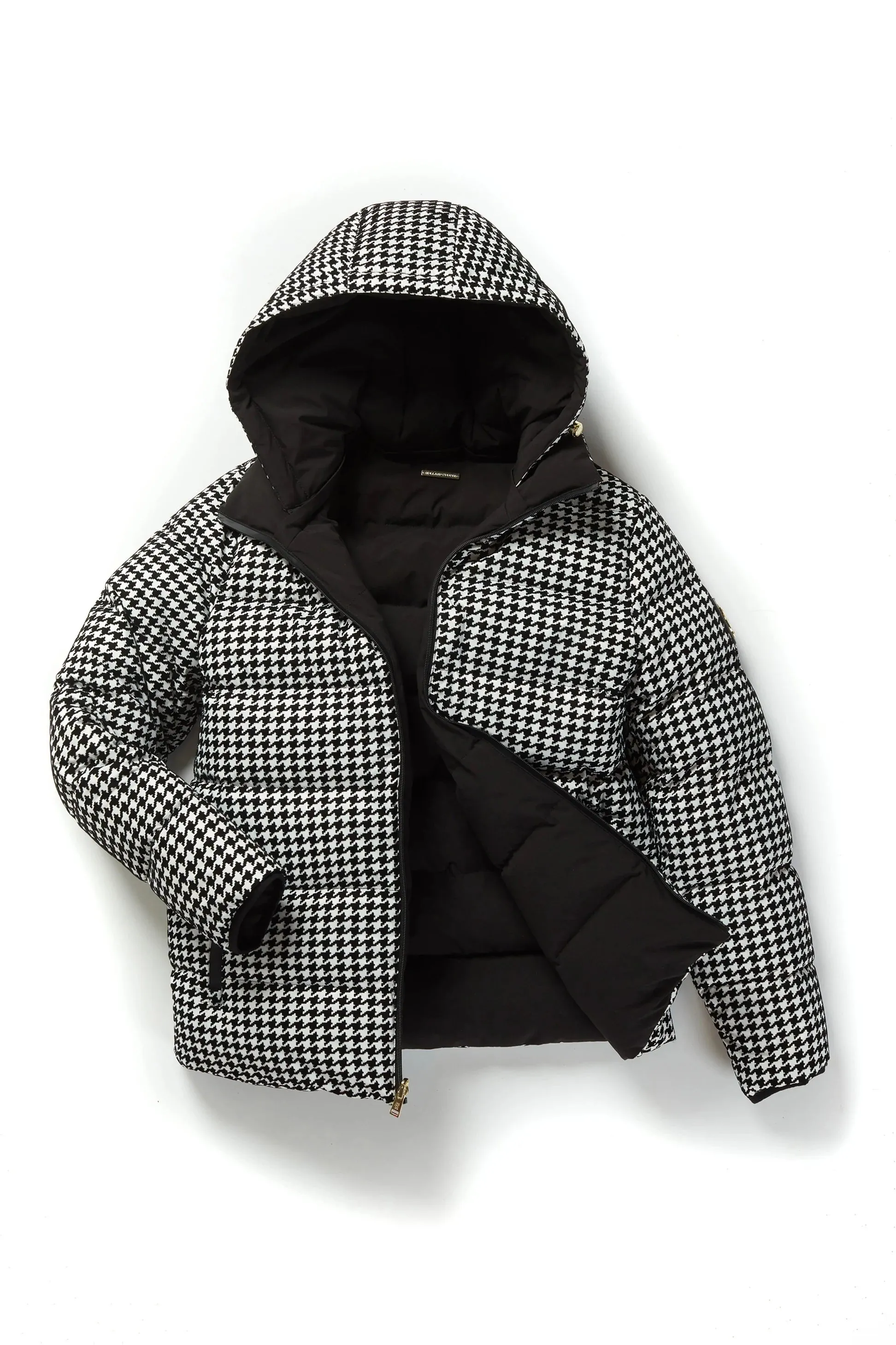 Holland Cooper Hambury Reversible Down Puffer Jacket in Black Houndstooth