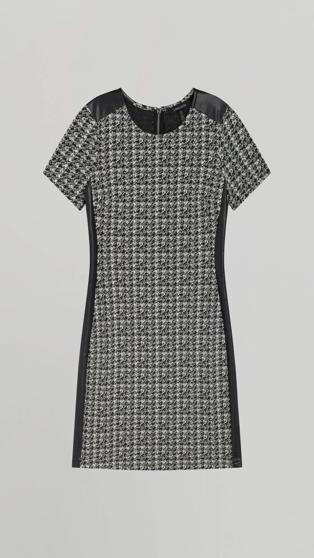 JACQUARD KNIT MINI DRESS WITH VEGAN LEATHER ACCENTS