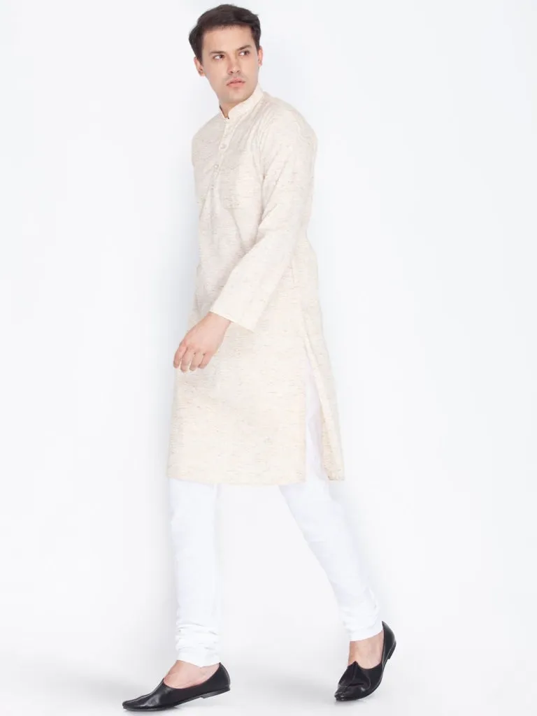 Jashvi Men's Beige Linen Kurta and Churidar Set