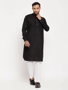 Jashvi Men's Black And White Cotton Blend Pathani Suit With White Pant Set