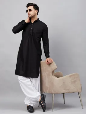 Jashvi Men's Black Cotton Blend Pathani Suit Set